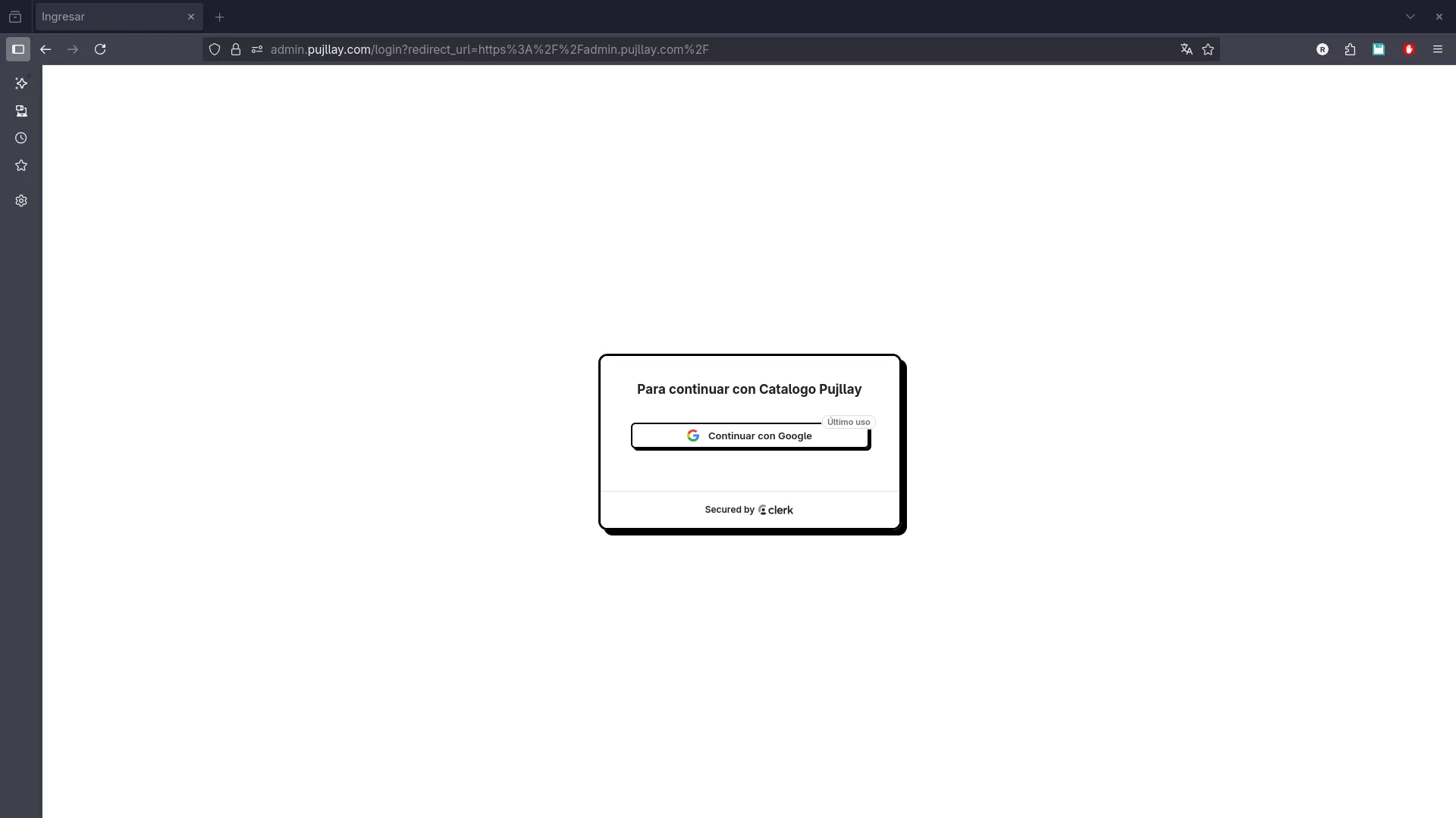 Menú lateral del panel de administrador